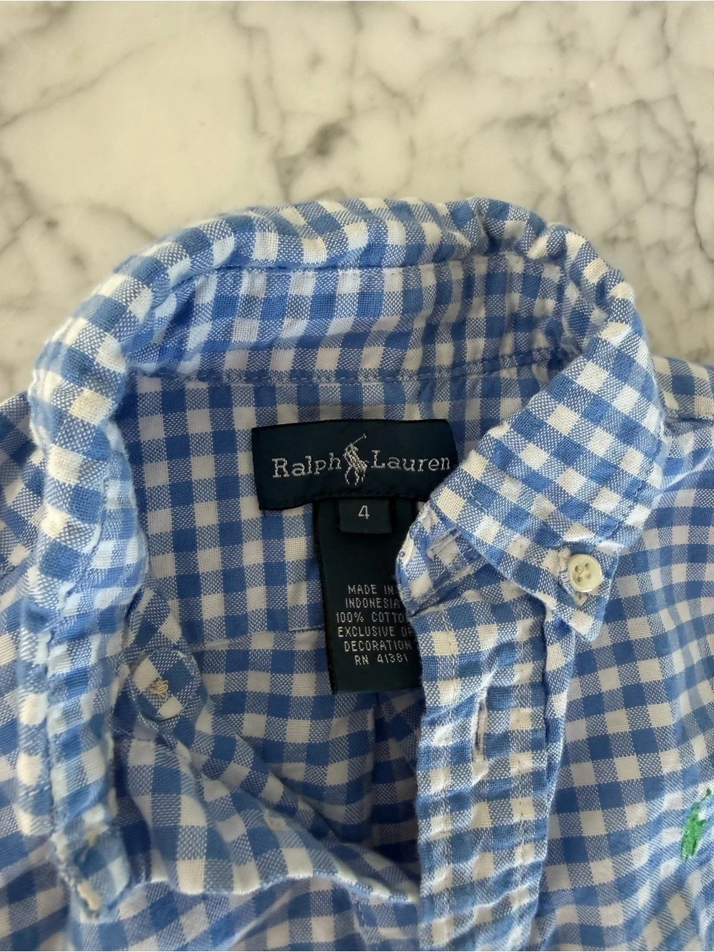 Boys Ralph Lauren Blue & White Gingham Button-Down size 4